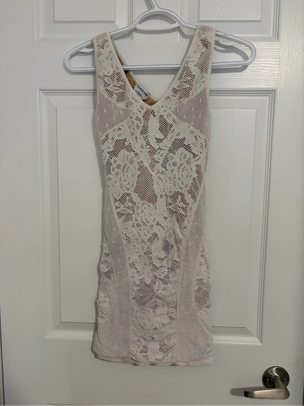 bebe Cream Crochet Lace V-Neck Dress - Picture 1 of 4